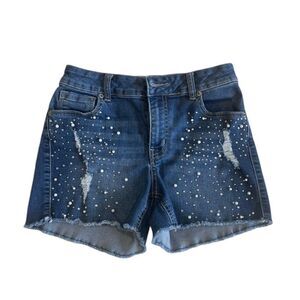 Maurice's Jean Shorts Women's Size 1/2 Sequined Pearl‎ Distressed Barbicore Boho